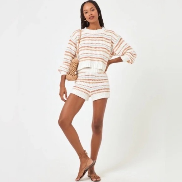 L*Space Pismo Beach Striped Knit Crop Sweater & Shorts Set Playa Del Carmen Sz S - Picture 2 of 16